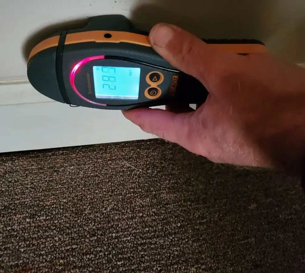 Moisture detection at baseboard during Burst Pipe Cleanup in Southwest Ranches